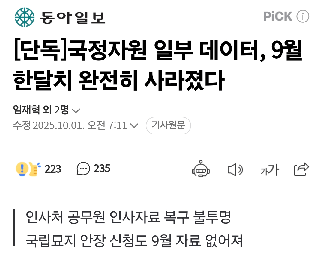 국정자원 일부 데이터, 9월 한달치 완전히 사라졌다.png